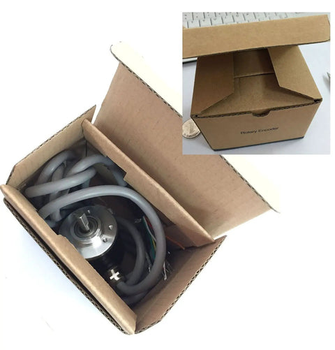38mm Diameter Incremental Optical Rotary Encoder With 6mm Solid Shaft, 1024 PPR Resolution, ABZ Line Driver Output, 5V DC Supply.
