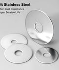 100 Piece Fender Washer Kit For Screws And Bolts Thickened 304 Stainless Steel, Assorted Sizes 8, 10, 1/4 Inch, washers shown.