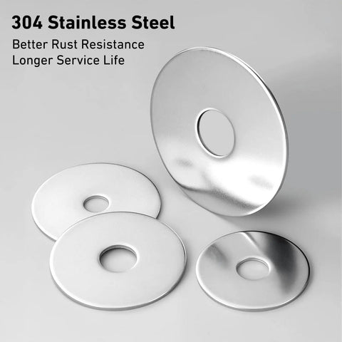 100 Piece Fender Washer Kit For Screws And Bolts Thickened 304 Stainless Steel, Assorted Sizes 8, 10, 1/4 Inch, washers shown.