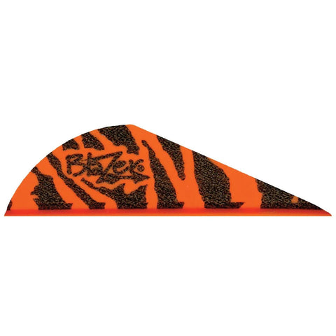 Orange Tiger Blazer Vanes 2 Inch Pack Of 36 Parabolic Paddle Vanes For Crossbow Bolts with tiger stripe pattern close-up