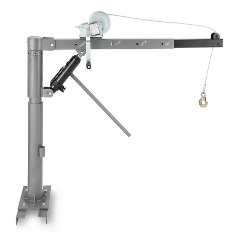 Beefy Heavy Duty Pickup Truck Crane With 1000 Lbs Capacity, Hydraulic Hoist And Manual Winch, 360 Degree Swivel, Side View