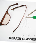 Rimless Eyeglasses Repair Washers Kit With 200 Pieces Of Metal Flat Gaskets For Quick Frame Tightening, tools and gaskets visible