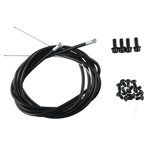 Heavy Duty Mechanical Disc Brake Kit For Mountain Bikes Packed With Bulletproof Wire Control includes black wire cables and screws.