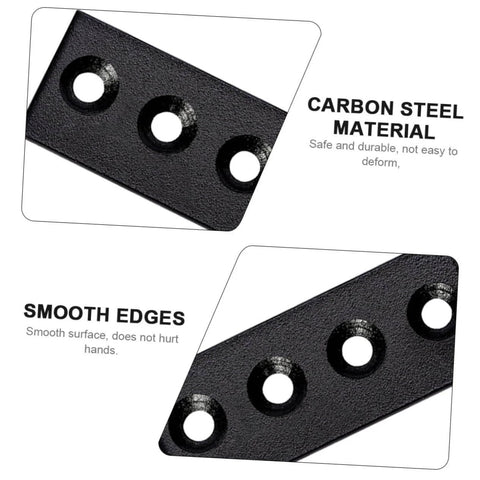 Track Mending Plates Heavy Duty Bracket Connector For Barn Door Tracks Seamless Repair For Sliding Doors And Furniture Durable Carbon Steel 4 Hole Brace Plates, showing close-up of black carbon steel with smooth edges.