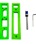 Dead On Hidden Hinge Template With Invisible Door Router Guide For Slick Cabinet Installation Includes Solid Trimming Knife components in bright green plastic.
