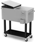 80 Quart Rolling Ice Chest On Wheels With Bottle Opener, Portable Patio Party Cooler Cart With Shelves For Beverages And Ice
