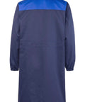 Back view of Mens Lab Coat For DIY Workshop Long Jacket With Durable Twill Concealed Button Front Side Vents And Easy Care Machine Washable