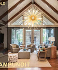 9 Light Gold Sputnik Chandelier For Living Room Bedroom Dining Room Kitchen Hallway Office Fully Dimmable Ceiling Light