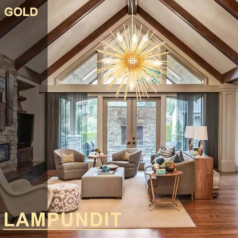 9 Light Gold Sputnik Chandelier For Living Room Bedroom Dining Room Kitchen Hallway Office Fully Dimmable Ceiling Light