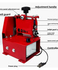 Smooth Operator Electric Wire Stripper For Busy Home Shops And Garages, close-up of adjustment handle and belt guard components.