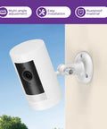 2 Pack No Drill Camera Wall Mount Bracket For Ring And Wyze Security Cameras 360 Adjustable mounted on a wall outdoors.