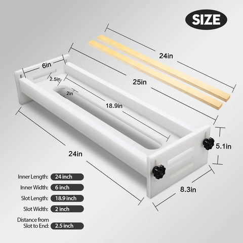 Diagram of 24 Inch HDPE Router Sled For Flattening Slabs Benchtop Jig with measurements and adjustable height feature displayed.