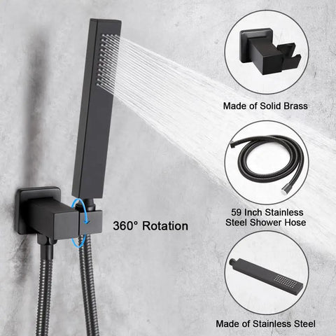 Matte Black Shower Faucet Set With Tub Spout And Rainfall 8 Inch Shower Head System Handheld Single Handle Trim Kit With Valve