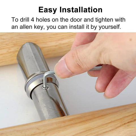 Installation of solid wood front door pull handle with customizable sliding hardware using an Allen key