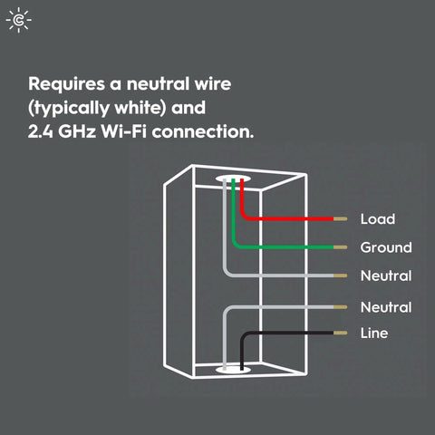 Diagram showing wiring setup for 4 Wire Button Style Smart Switch With Bluetooth And Wi Fi, Neutral Wire Required.