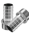 Two Pack Stainless Steel 1-1/4 Inch NPT Male Hose Barb Fittings Connectors For Water Air And Gas Lines, Barbed 1-1/4 Inch To NPT Male