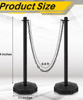 34 Inch Plastic Traffic Delineator Cones With Weighted Fillable Bases And Portable Safety Posts For Quick Jobsite Setup, 6 Sets With 6.6 Foot Chains, Parking Barrier For Driveways And Parking Lots, Black, showing product dimensions.