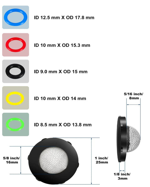 Image showing size dimensions for 24 Pack O Ring Replacement Kit For Pressure Washers With Six Sizes For Pumps Hoses Guns Wands And Lances