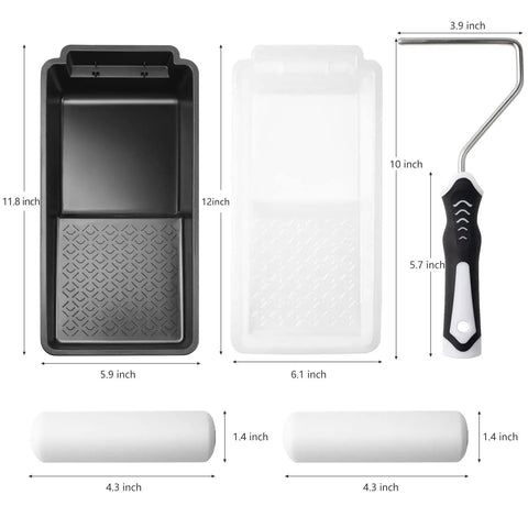 5.9 Inch Paint Tray Liner Set With 4 Inch Roller Frame Includes Ten 4 Inch Foam Roller Covers, A 4 Inch Roller Handle