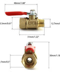 Dimensions of Front and Side View Four Pack One Quarter Inch Brass Ball Valve Shut Off Set With NPT Male And Female Threads Heavy Duty