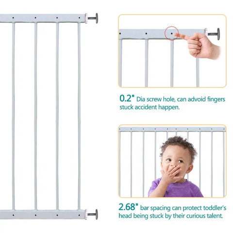 Adjustable Wide Window Guard For Kids, two-panel design with 0.2" screw hole, toddler protection with 2.68" bar spacing, easy installation.