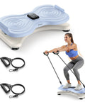 Get Shredded Core Workouts On Noiseless Waist Twister Machine Featuring Digital Counter For Sculpted Abs Belly Fat Burn And Reliable Home Gym Training Gear in use with resistance bands and a woman exercising.
