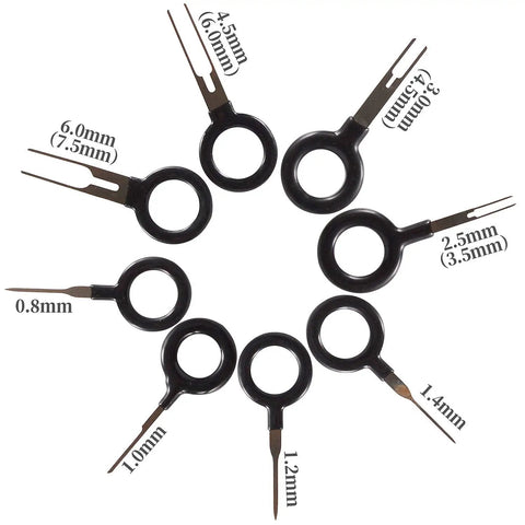 70 Piece Terminal Removal Tool Set With Pin Extractor including various sizes in stainless steel and plastic rings