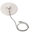 Heavy Duty Rubber Tub Stopper With Fifteen Inch Stainless Steel Beaded Chain Fits 1.5 To 2 Inch Drains Locks Securely In Place Like A Champ Every Single Time, displayed with silver chain.