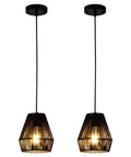 Black Rattan Pendant Lights 7 Inch Modern Woven Fixtures Farmhouse Coastal Handwoven Lamp Shade Boho Chic Hanging Light For Kitchen Island Bedroom Living Room Hallway 2 Pack