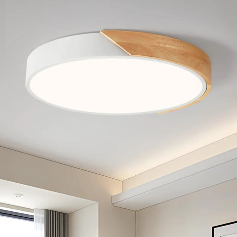 Modern LED Ceiling Light With Wood Flush Mount Design, Circular Lighting Fixture With Acrylic Lampshade, 4000K Neutral White