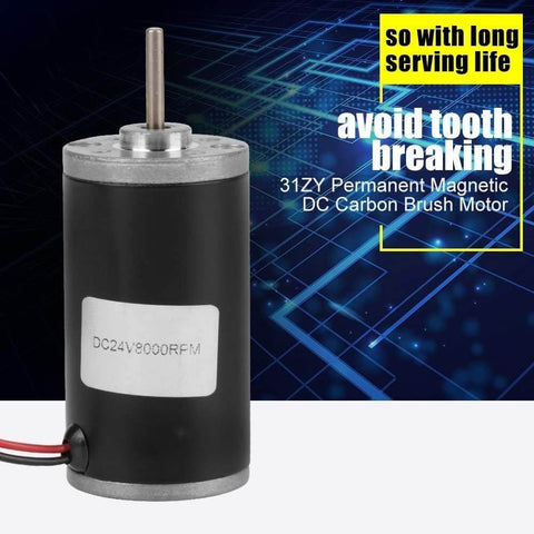 High Speed Permanent Magnet DC Motor 6V 12V 24V 3500-8000 RPM With CW CCW Control, shown with label and metal shaft