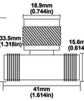 Technical diagram showing dimensions of a 2-Pack RP-SMA Male To Dual RP-SMA Female Coax Splitter Adapters for FPV Drones GPS WiFi Antennas