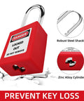 Red Lockout Tagout Padlock Set, 5 Piece Safety Locks Keyed Differently, OSHA Compliant Electrical Lockout Kit with robust shackle