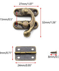Retro Bronze Latch And Hinge Jewelry Box Kit With Antique Right Hasp Catch dimensions illustration.
