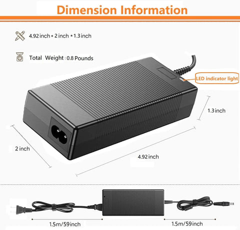 15V 60W AC Adapter Charger for Portable Power Stations dimensions; 4.92x2x1.3 inches size with LED indicator light