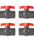 Rock Solid 1 Inch Sch80 Pvc Ball Valve 4 Pack with red handles and socket ends for irrigation and plumbing use.