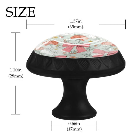 12 Pack Kitchen Cabinet Knobs With Black Base And Crystal Glass Cute Pink Bow Floral Pastel Handles, 35mm Size