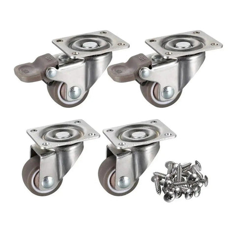 4 Piece Heavy Duty Furniture Casters Set, Soft Rubber Swivel Wheels With White Stems And Silver Rollers, 80kg Capacity, Smooth Silent Rolling For Platform Trolleys, Carts, Chairs, And Home Decor, with screws included