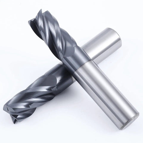 Carbide Square End Mill Bit, 4 Flute, 5/8 Inch Diameter, AlTiN Coated, showcasing cutting edges and shank for metalworking.