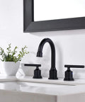 Two Handle Dope Matte Black Bathroom Faucet With Pop Up Drain Widespread 8 Inch Basin Vanity Sink Tap, 3 Hole Installation