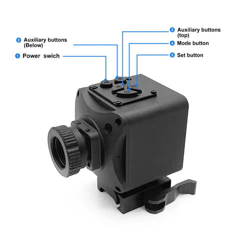 Side view of Tough Thermal Night Vision Hunting Scope With 320x240 Infrared Sensor showing buttons and rail mount attachment.