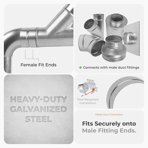6 Inch Galvanized Metal Duct Connector For HVAC Ducting Round Ventilation Pipe Fitting Adapter Coupling And Extension Heavy Duty Metal Duct Vent Coupler For Dryer Duct Elbow And Splitter, female fit ends