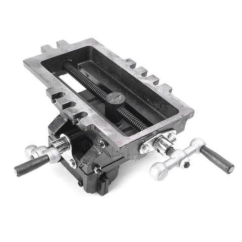 4 Inch Cross Slide Drill Press Vise XY Two Way Milling Vice Heavy Duty Cast Steel Mount with precision clamping details.