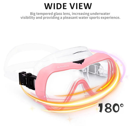 All Purpose Snorkel Mask For Kids And Adults With 180 Degree Wide View Tempered Glass Lenses Nose Cover Silicone Dive Goggles