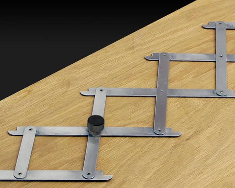 Mk2 Equidistant Measuring And Marking Tool With Center Point Finder For Quick Even Spacing Of Screws Nails Hooks Dowels Pins And Fixings, Seven Built In Marking Points In One Setup For Precise Layout placed on wooden surface
