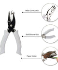 One Quarter Inch Circle Hole Puncher with soft grip handle, metal construction, and paper holder, ideal for crafts and projects.