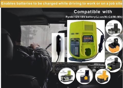 Replacement Battery Charger For P131 Series And 12V 14.4V 18V One Plus Batteries shown in car environment