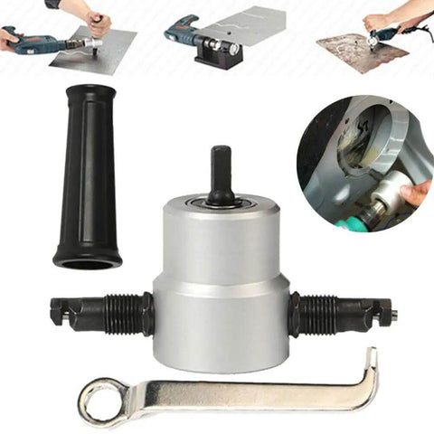 Double Head Metal Sheet Nibbler Cutter And Hole Saw Drill Attachment Workhorse For Quick Clean Cuts with tool holder and wrench