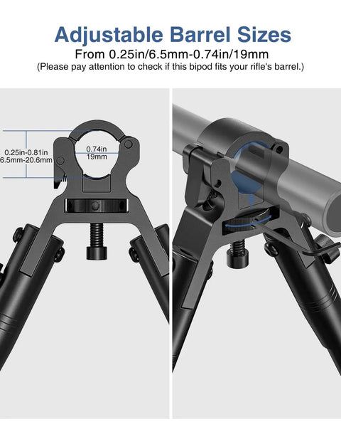 Clamp On Rifle Bipod With Quick Release, Adjustable Width Fits Barrels From 11mm To 19mm, 0.43 To 0.75 Inch mechanism