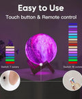 Moon Galaxy Lamp 5.9 Inch With 16 Color LED 3D Moon Light Remote And Touch Control Night Light on wooden base, color options shown